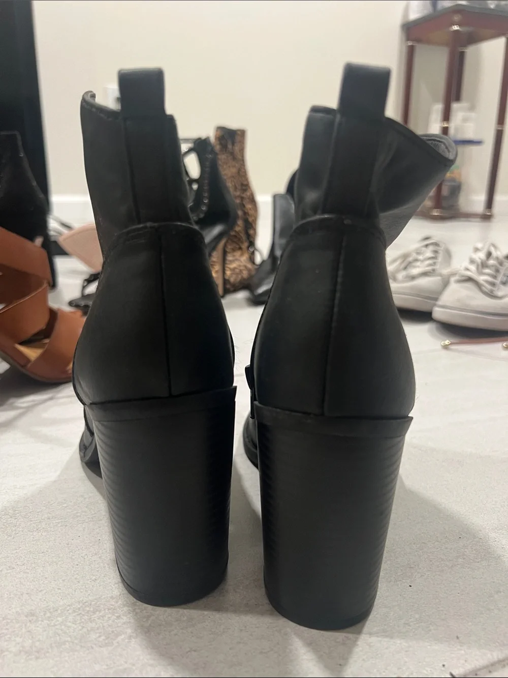 Women's Black Leather Ankle Boots - Sleek Zip Detail